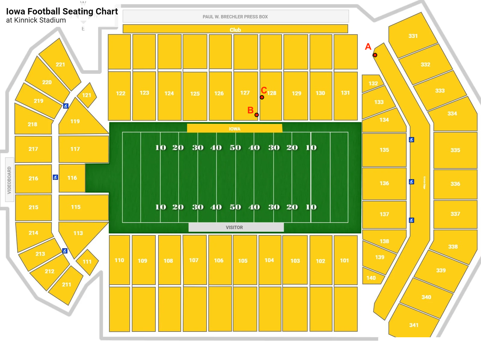 Iowa football seating chart showing Kinnick Stadium seat locations